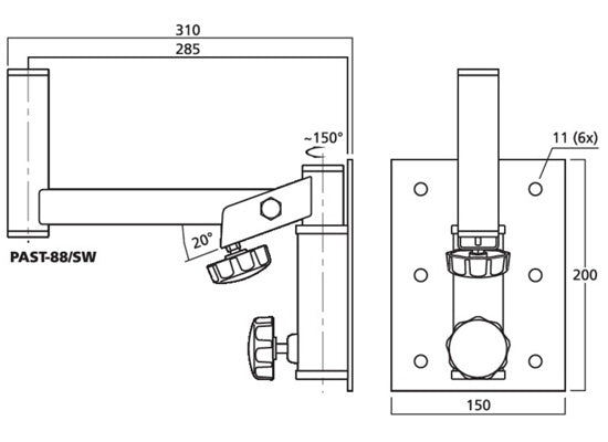Monacor PAST-88/SW Lautsprecherhalter, schwarz