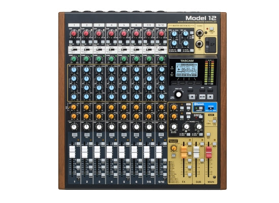 Tascam Model 12 Mischpult, 10 Kanal, 12-Spur-Recorder, IN: 8x XLR/Line Kombibuchse/ 2x Klinke 6.3mm, OUT:2xXLR 3pol