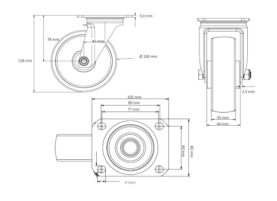 SweetPro LR-100 BL-UG Lenkrolle (Blue Wheel)