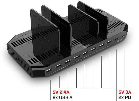 Lindy 73435 USB Ladestation, 10 Port, 120W,