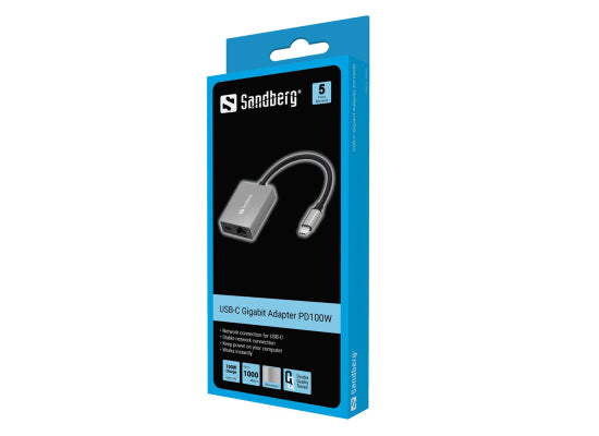 Sandberg 136-60 USB C Gigabit Netzwerk-Adapter PD100W