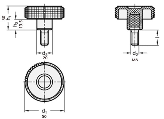 Kordelgriff M8 x 30mm