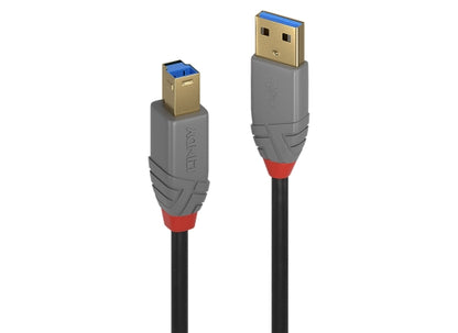 Lindy 36743 USB-Kabel, 3.0m, Anthra Line, USB A 3.0, USB B 3.0