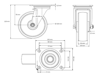 SweetPro LR-100 SW-UG Lenkrolle (Black Wheel)