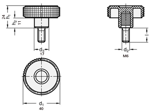 Kordelgriff M6 x 40mm